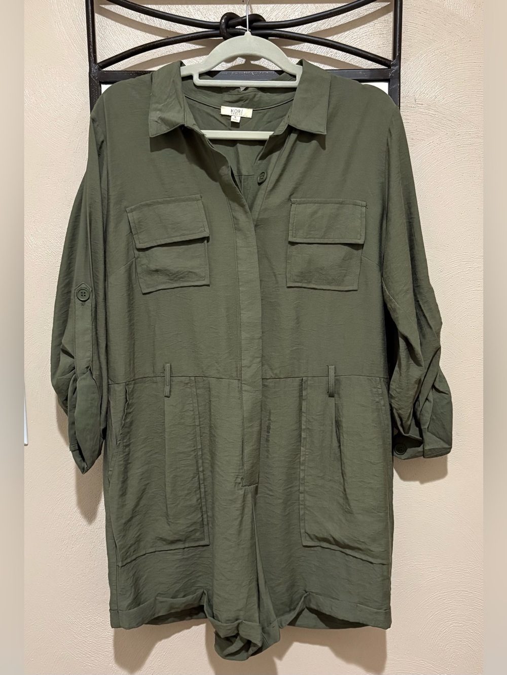 Kori Olive Utility Romper with Pockets Size L